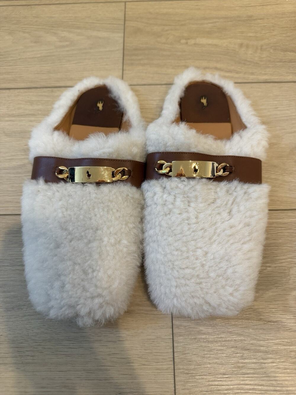 Rare Polo Ralph Lauren ID Mule women's 8.5 B cream shearling/ leather slipper